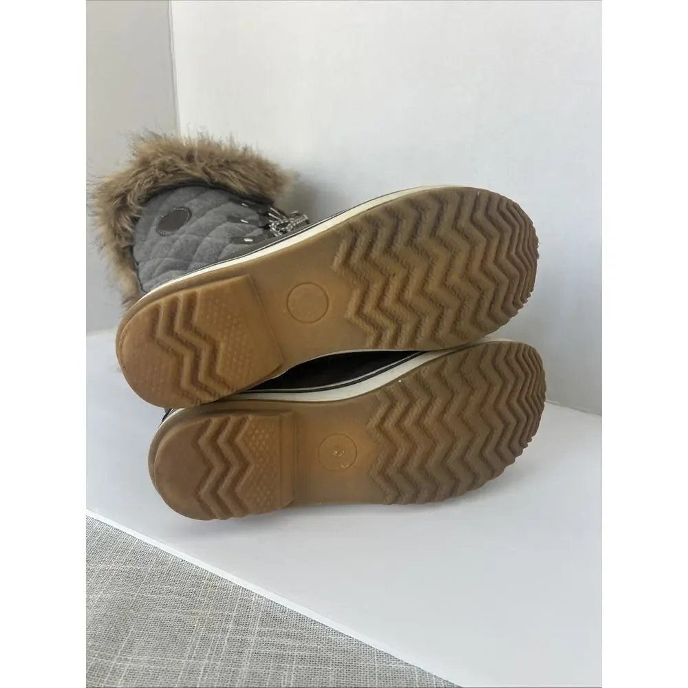 Global Win Women 9.5 Grey Lace-Up Quilted Faux Lambswool Lined Boot W1707-2